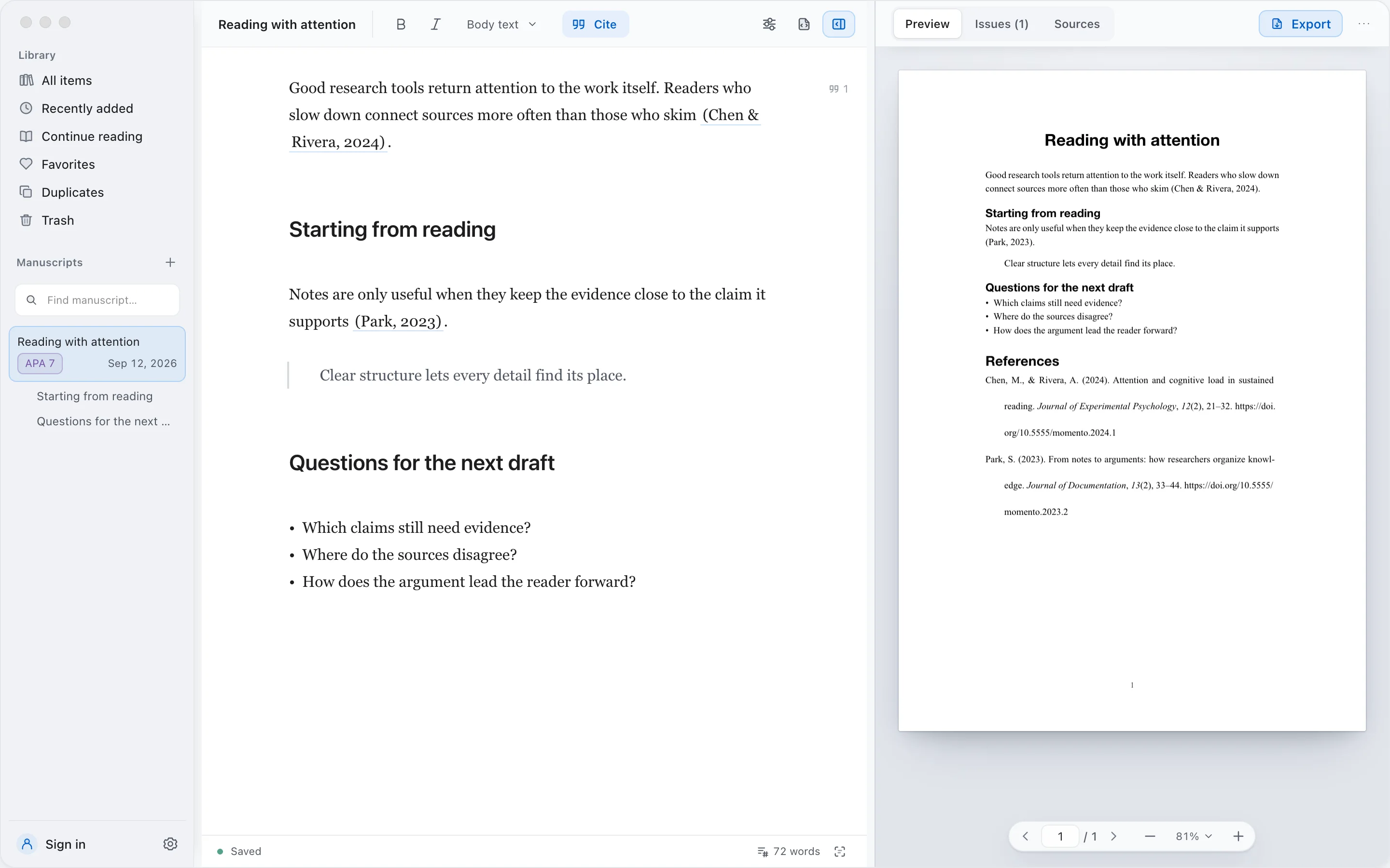 The writer and its PDF preview.